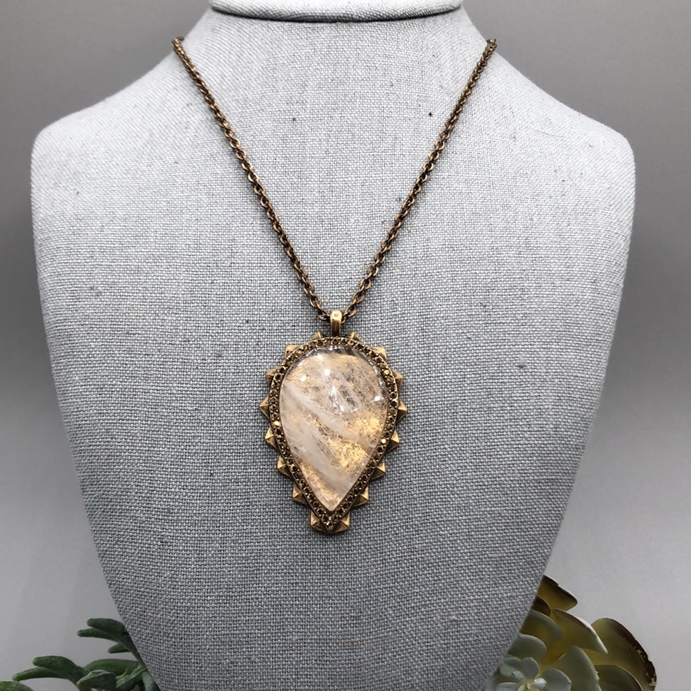 Lucky Brand Tear Shaped Stone Pendant With Spiked Bezel With Marcasite Stones